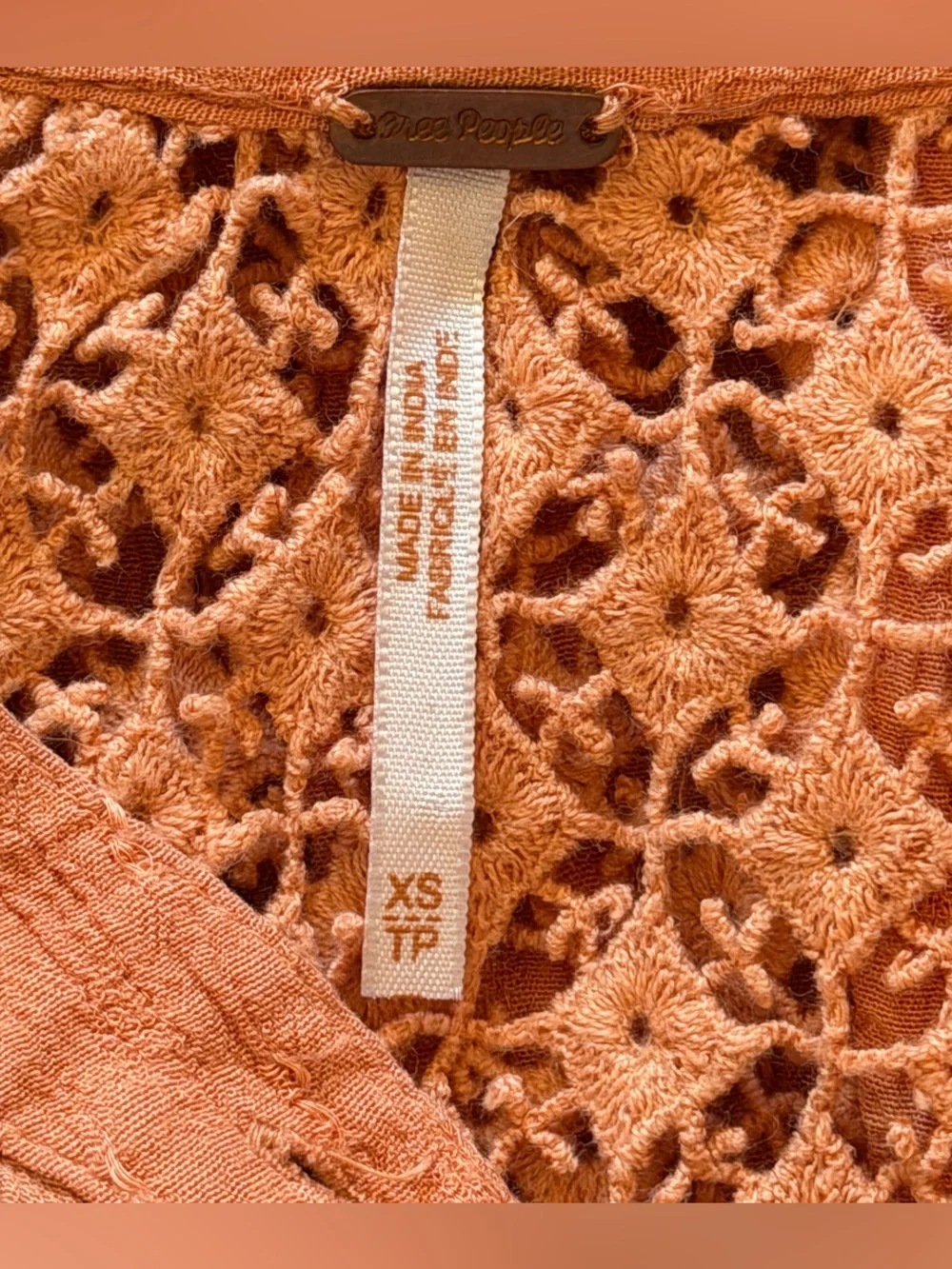 Free People The Best Button Down Crochet Blouse Shirt Peach Size XS